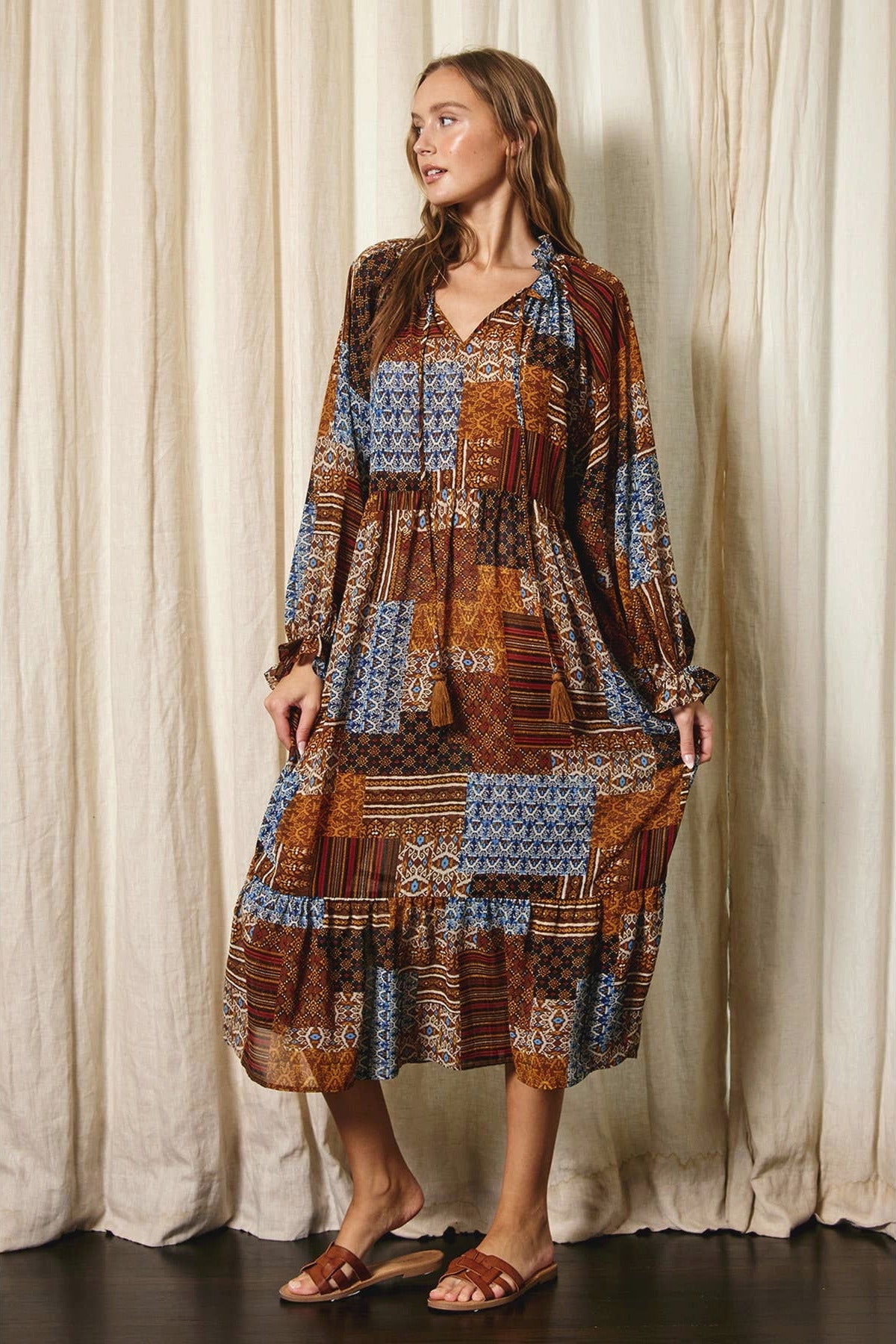 Boho Patchwork Tiered Maxi Dress