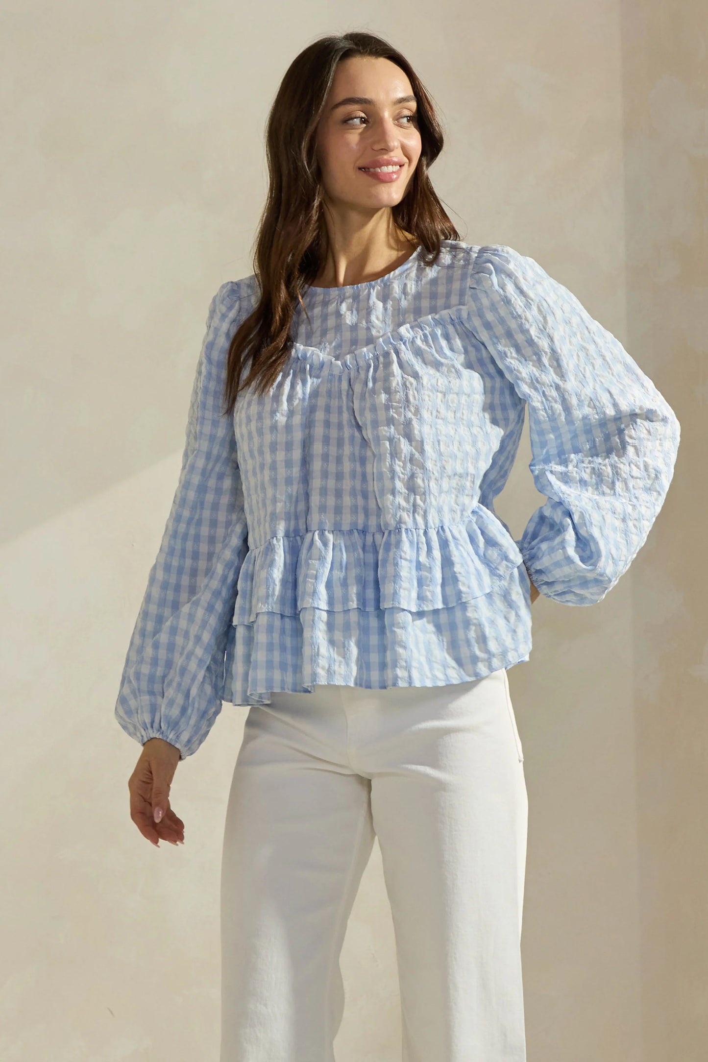 Gingham Babydoll Top