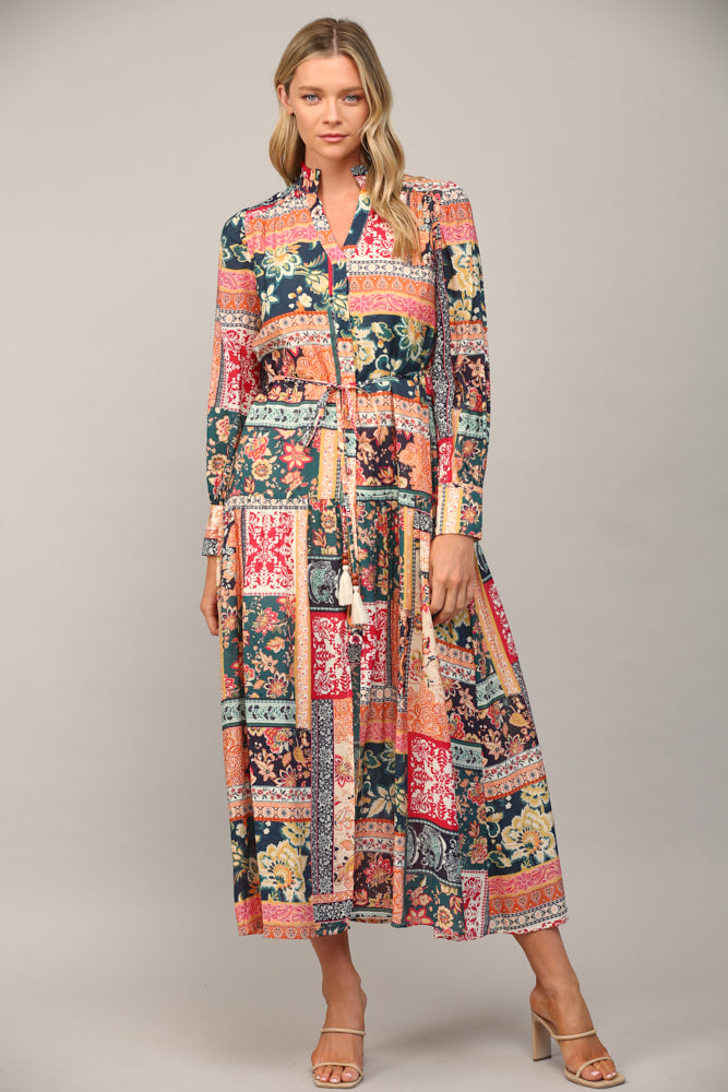 Patchwork Print Maxi Dress