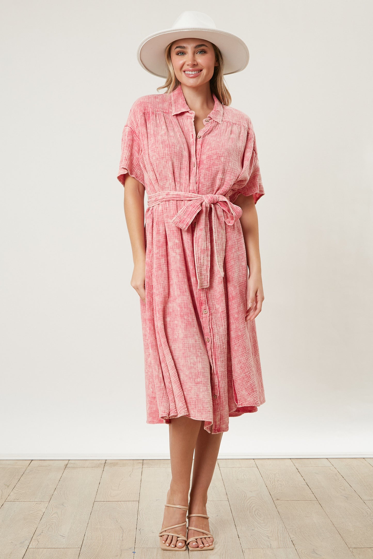 Strawberry Button Down Shirt Dress