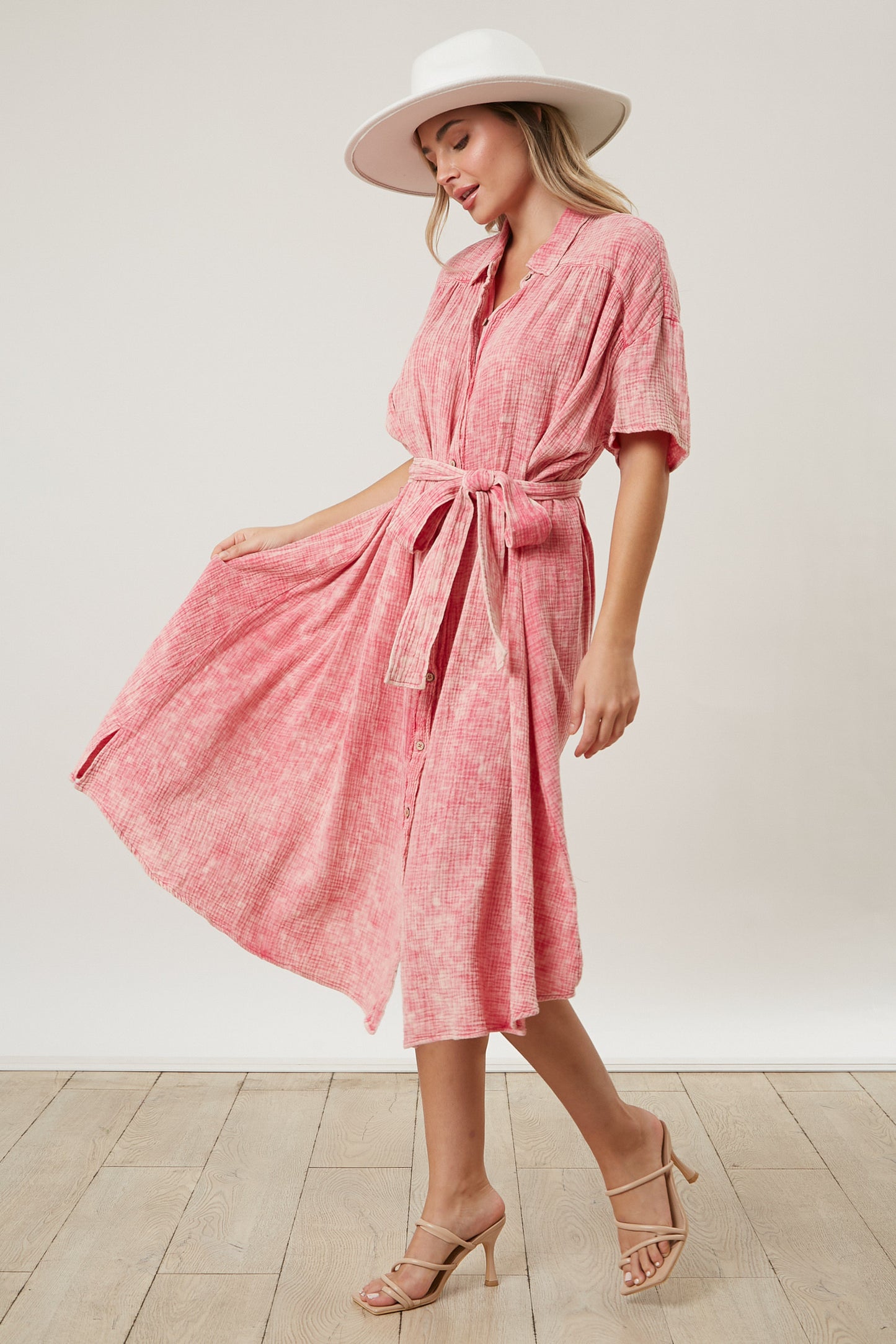 Strawberry Button Down Shirt Dress