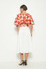 High Waist Satin Waist tie Flared Midi Skirt (White)