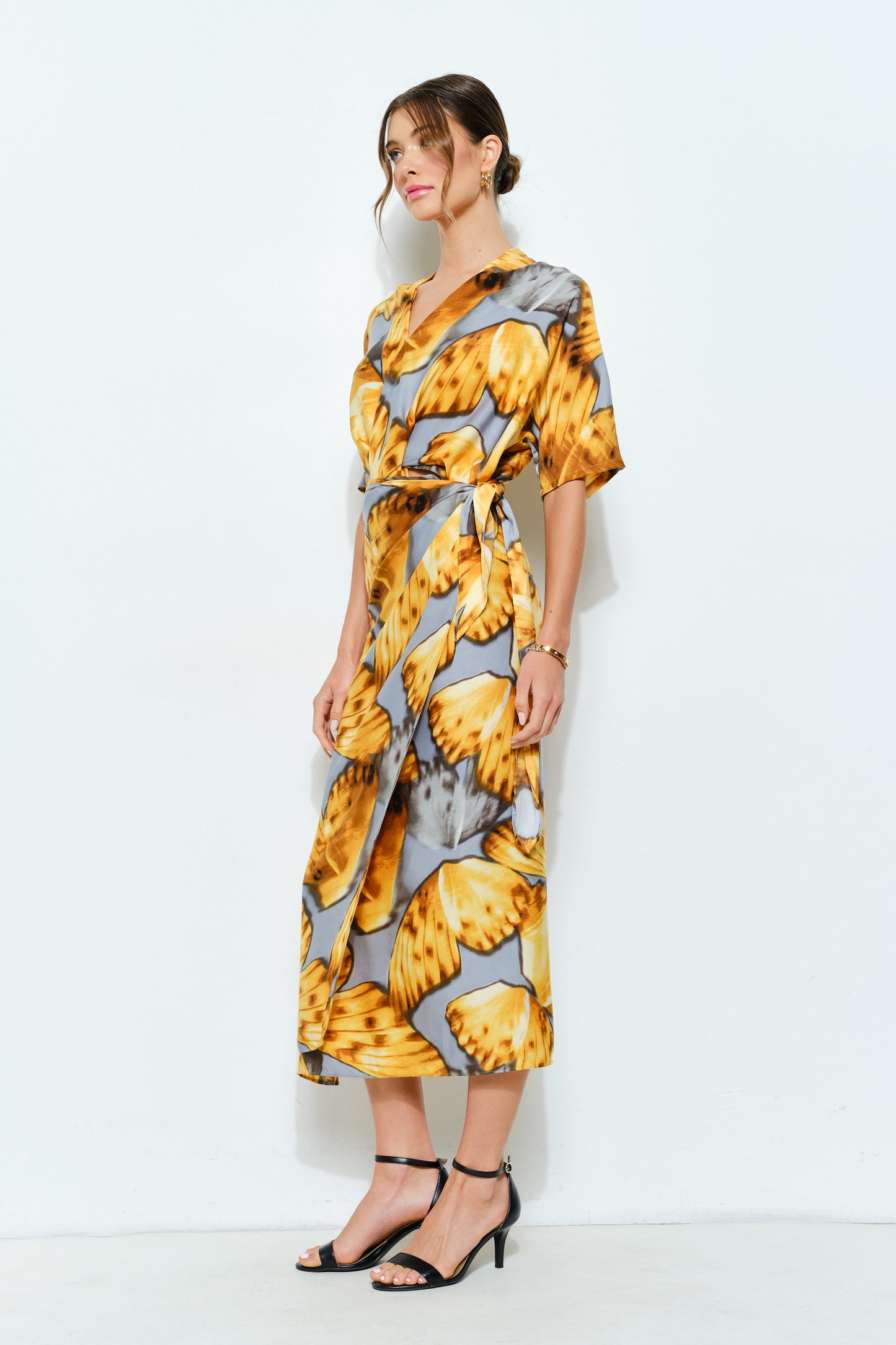 Abstract Print V-neck Wrap Midi Dress