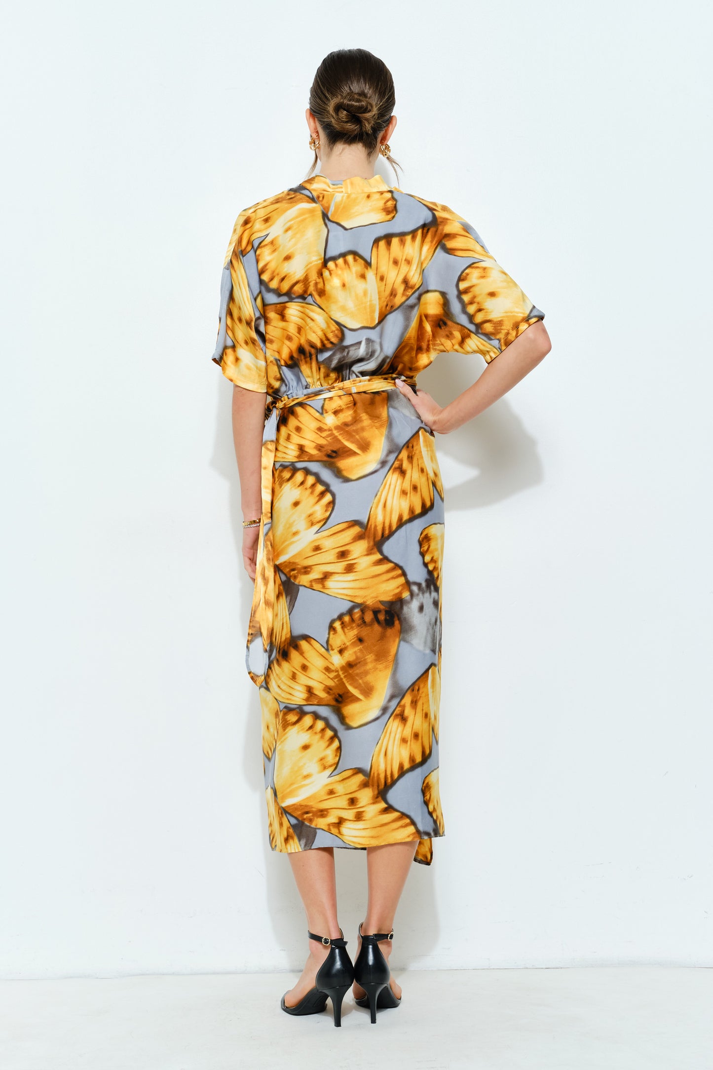 Abstract Print V-neck Wrap Midi Dress