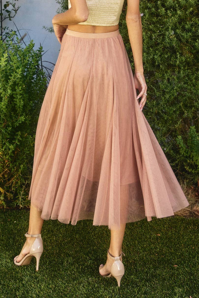 Be Free Mesh Paneled Midi Skirt: BLUSH