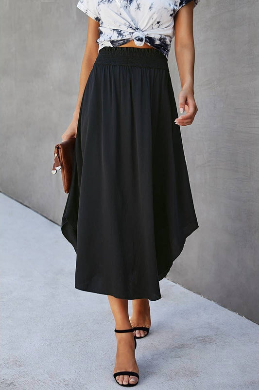 Solid Ruffled Midi Skirt