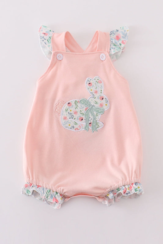 Pink floral bunny applique girl bubble