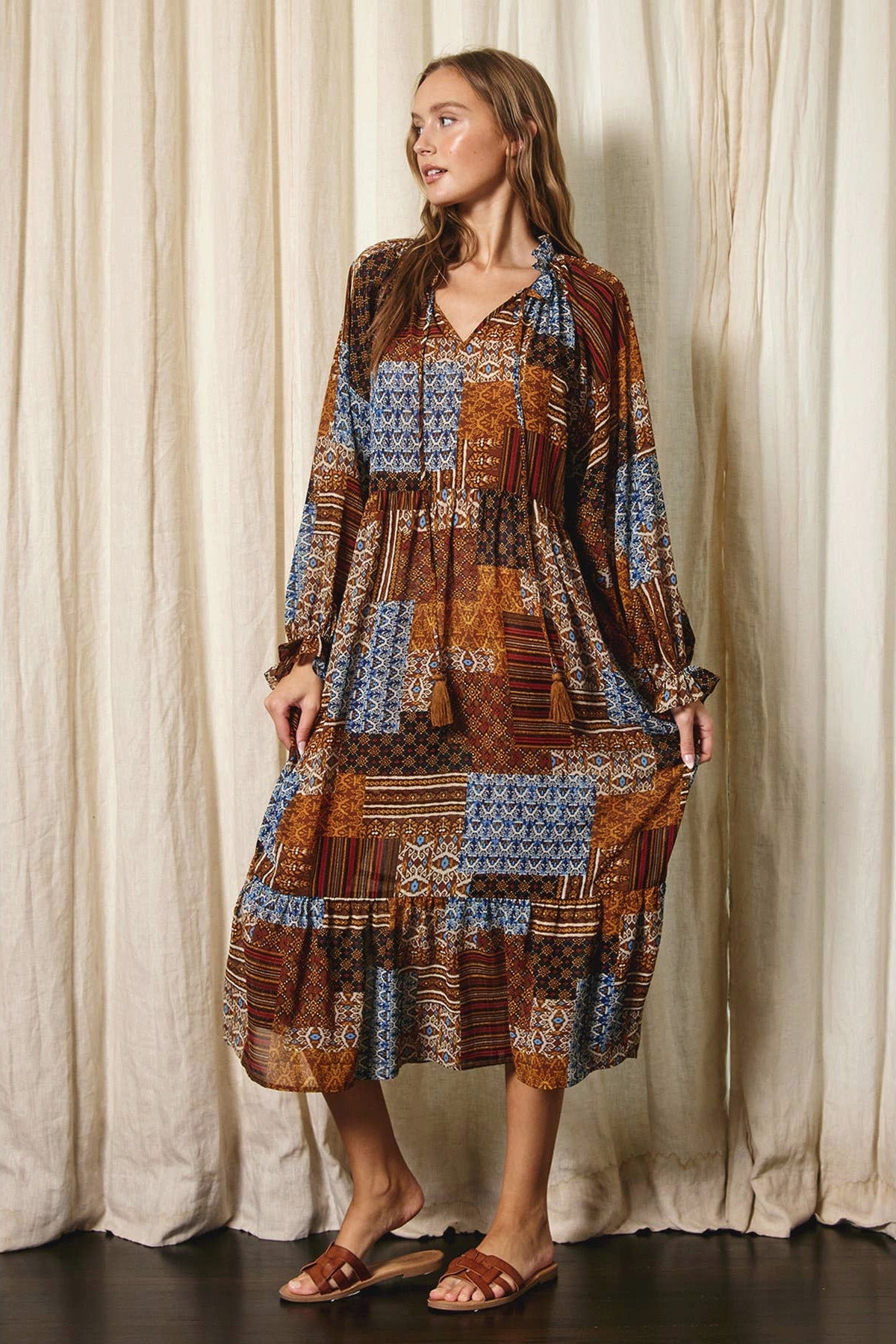 Boho Patchwork Tiered Maxi Dress