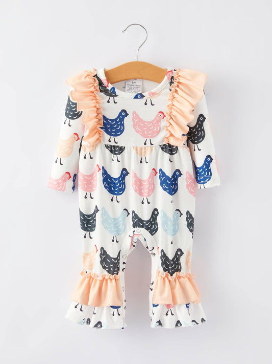 Farm Print Girls Romper