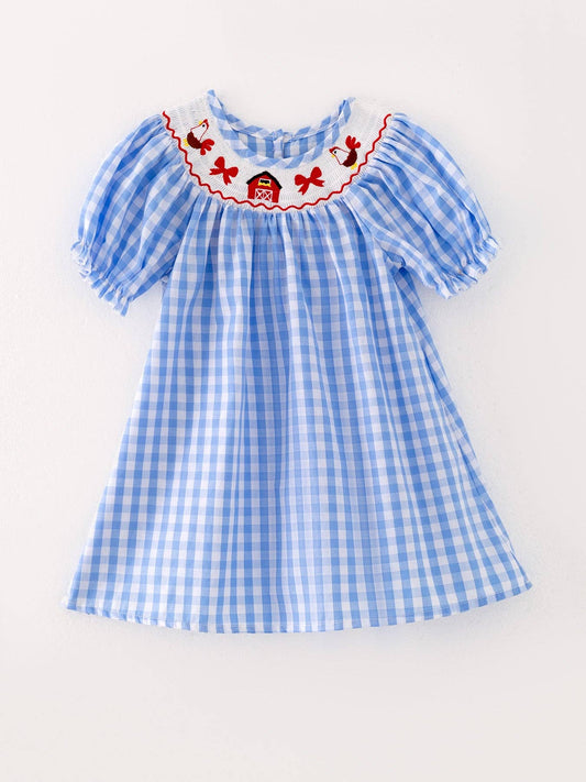 Farm Blue Smocking Embroidered Girls Dress