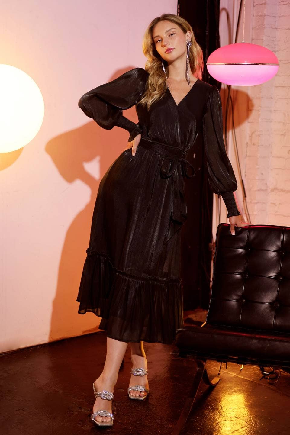 Onyx Elegance Belted Midi