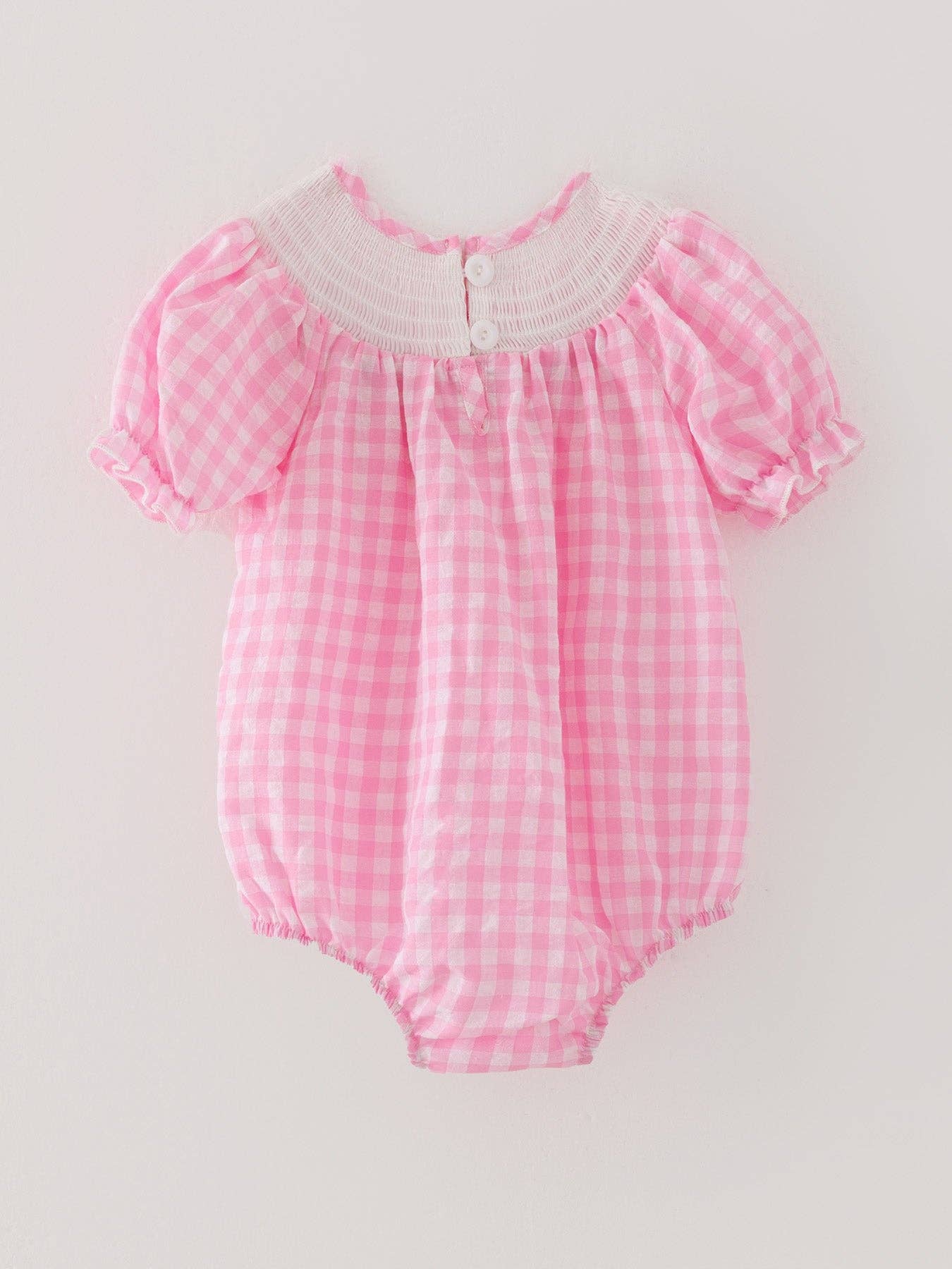 Farm Pink Smocking Embroidered Girls Bubble