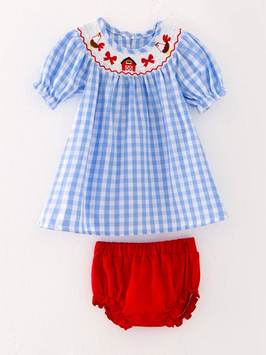 Farm Smocking Embroidered Girls Outfits