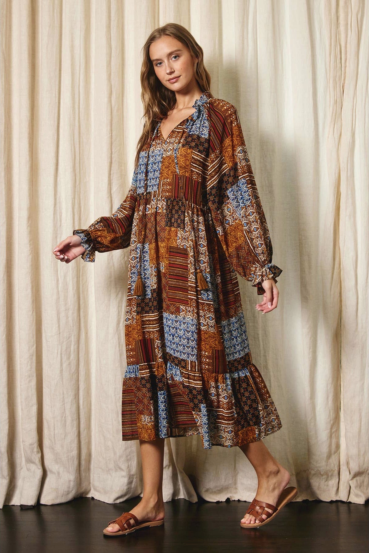 Boho Patchwork Tiered Maxi Dress