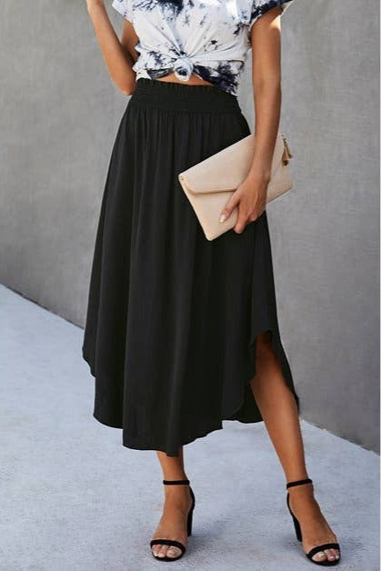 Solid Ruffled Midi Skirt