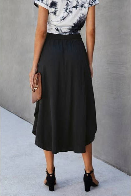 Solid Ruffled Midi Skirt