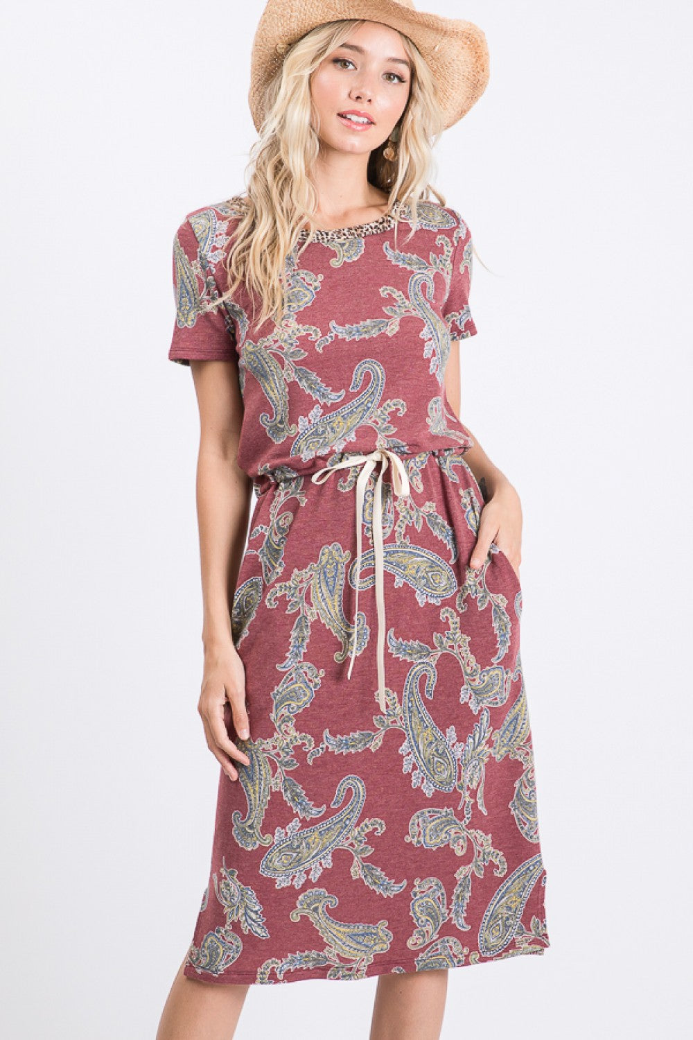 PAISLEY DRAWSTRING WAIST DRESS