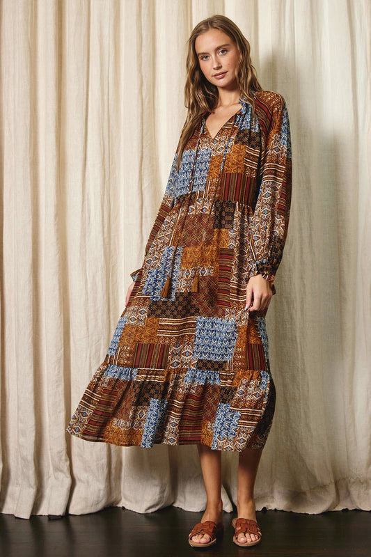 Boho Patchwork Tiered Maxi Dress