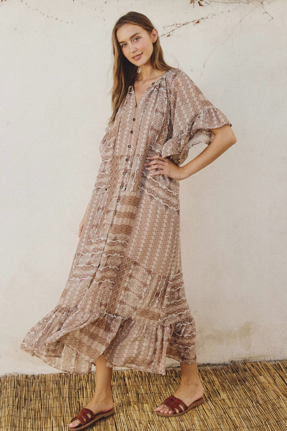 Ethnic Print Frilled Dress