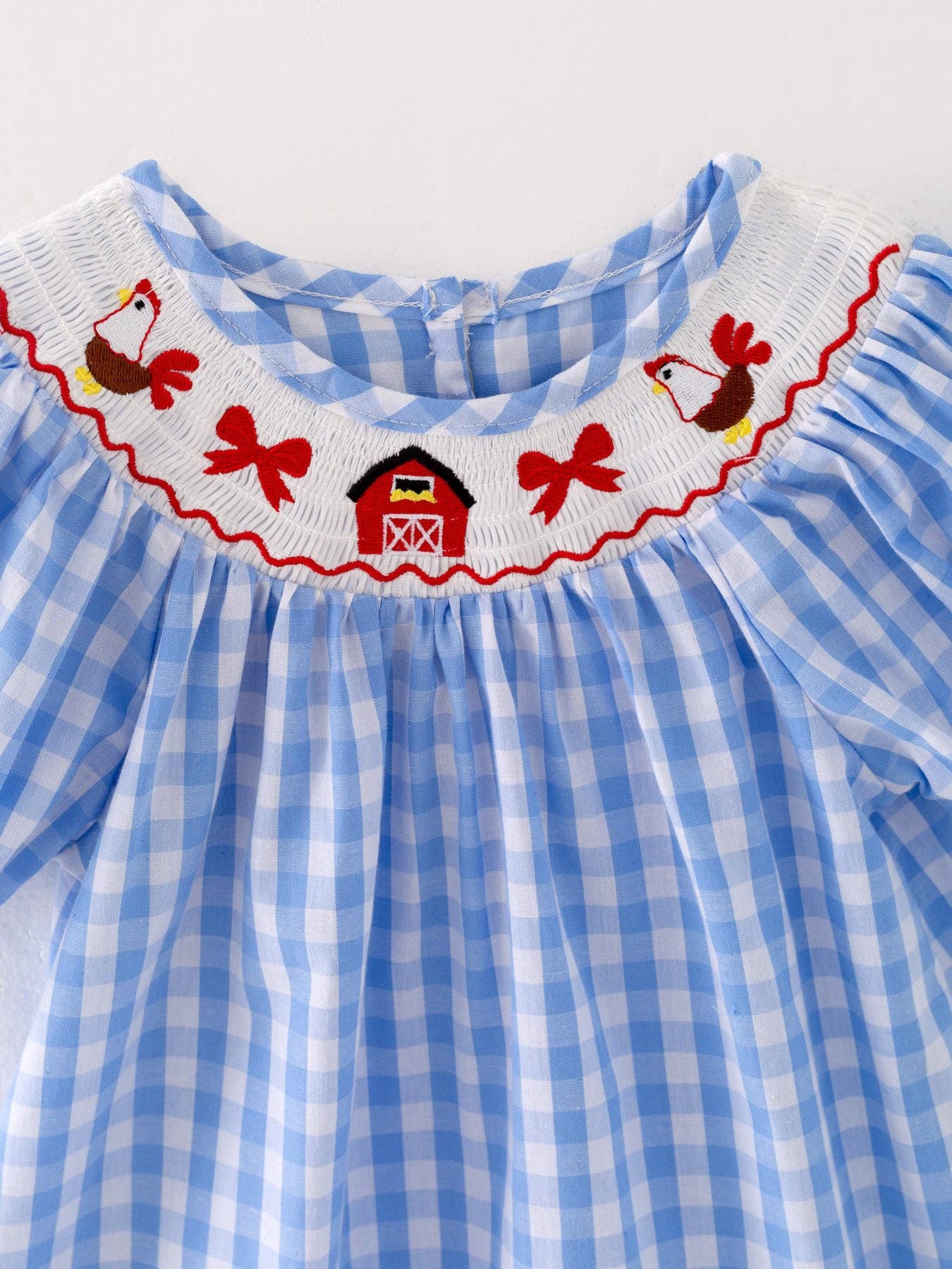 Farm Blue Smocking Embroidered Girls Dress