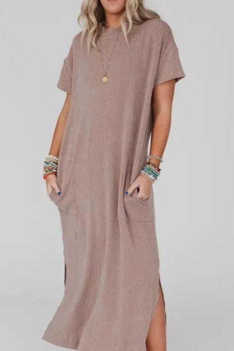 Easy Days Maxi Slit Tee Dress- Acorn