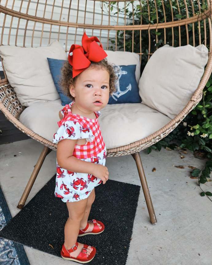 Red crab plaid girl ruffle bubble