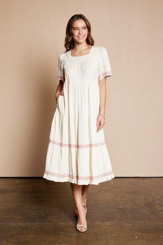 Embroidered Tiered Dress