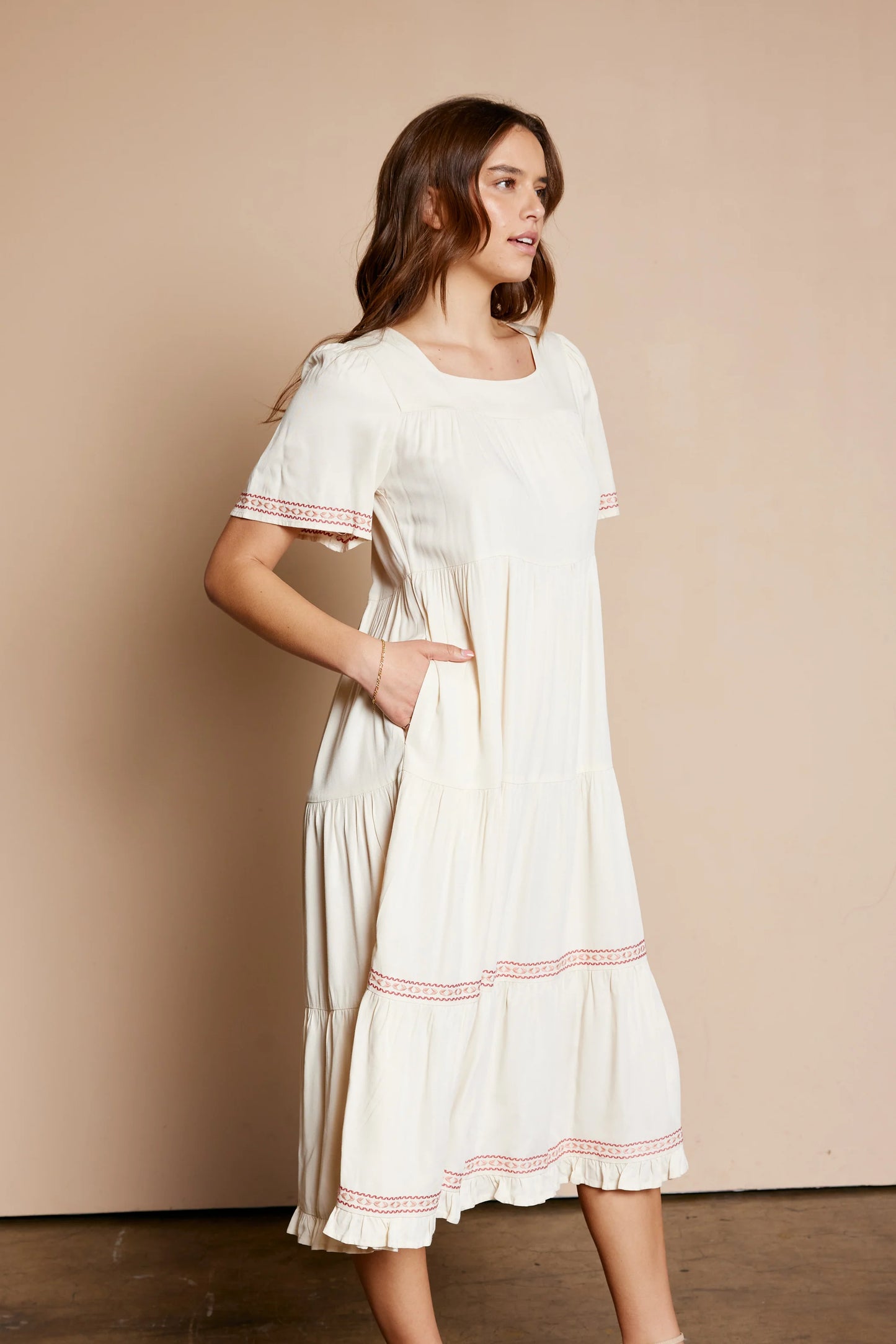 Embroidered Tiered Dress