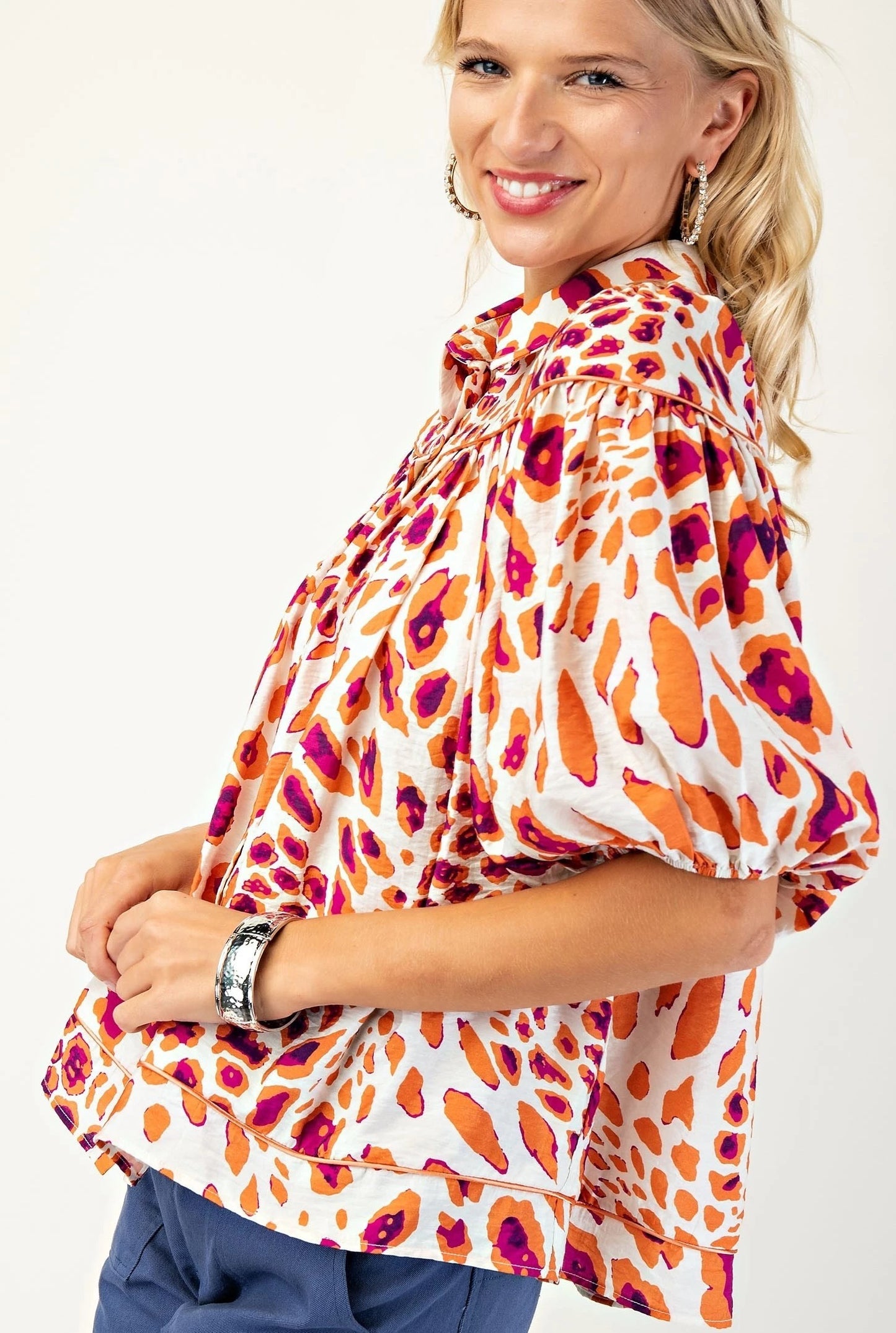 Leopard Print Button Down Blouse