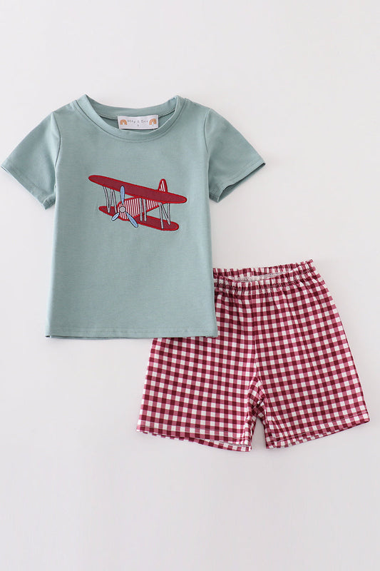 Sage plane applique boy set