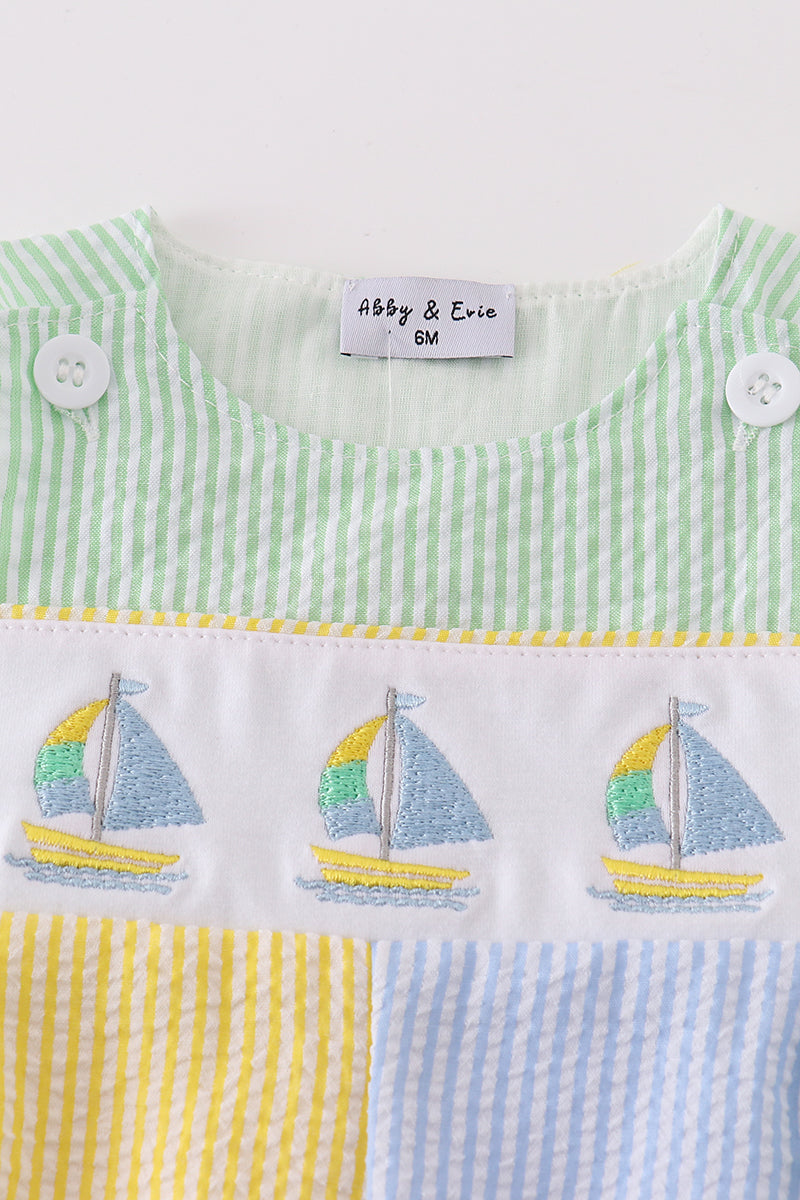 Seersucker sailboat embroidery boy jonjon