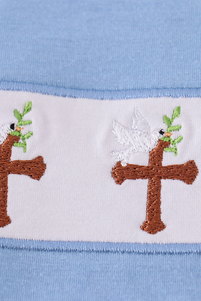 Blue Easter cross embroidery boy set