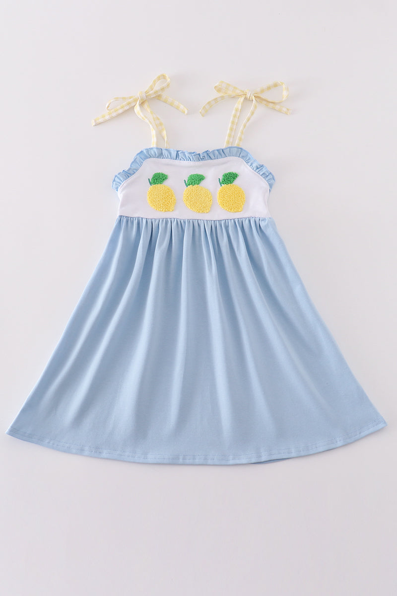 Blue lemon French knot girl dress