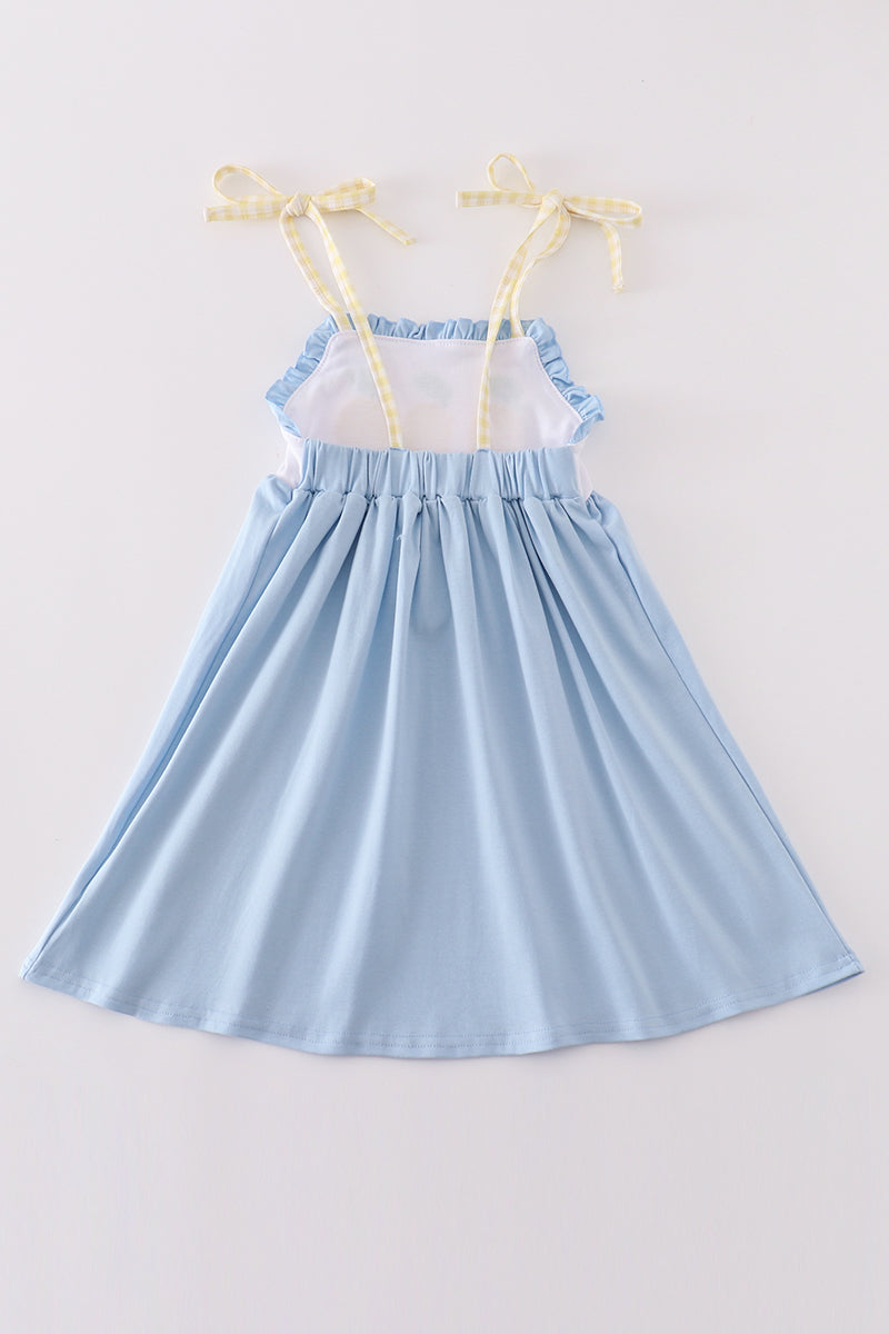 Blue lemon French knot girl dress