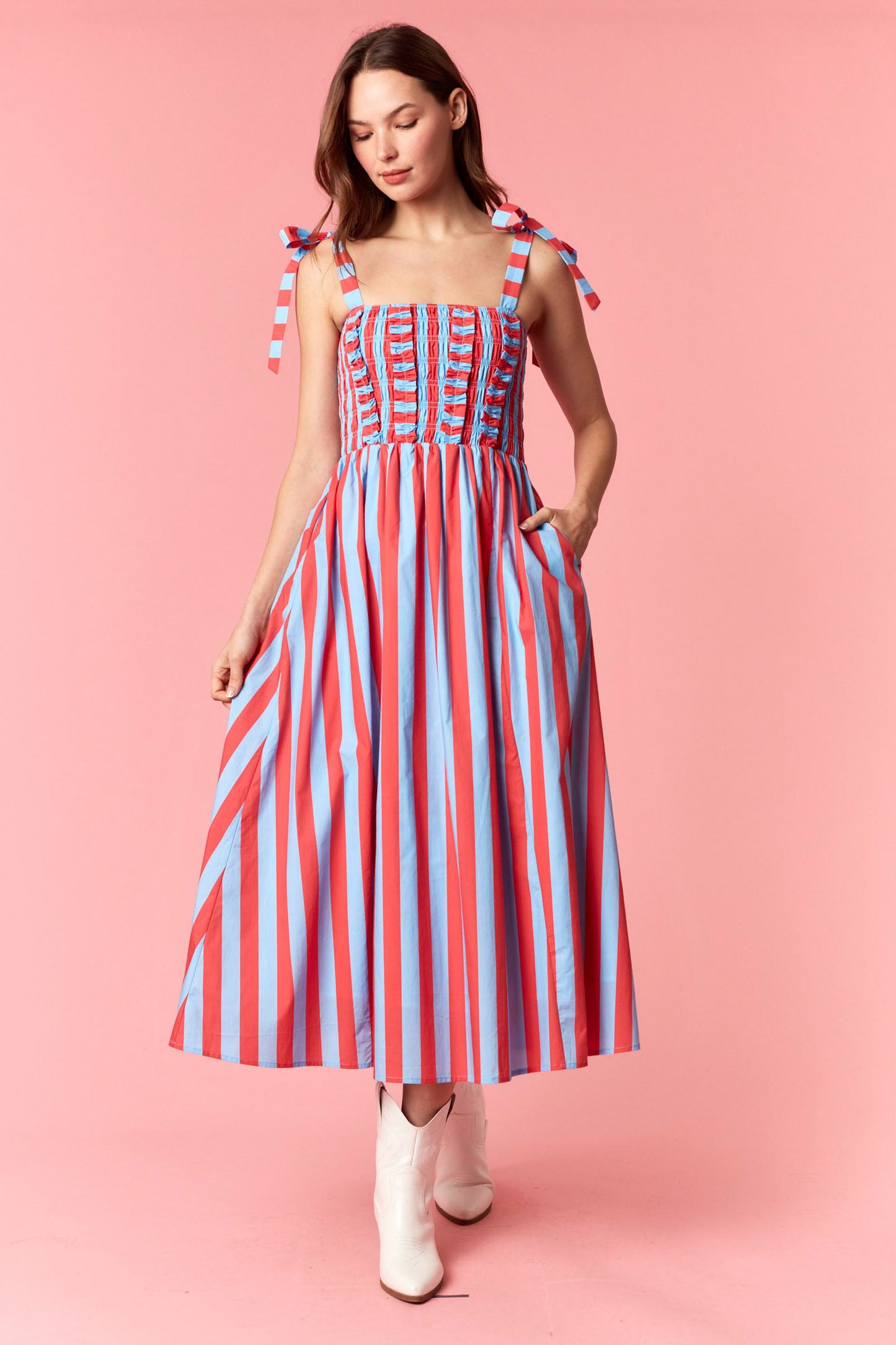 The Riviera Striped Midi