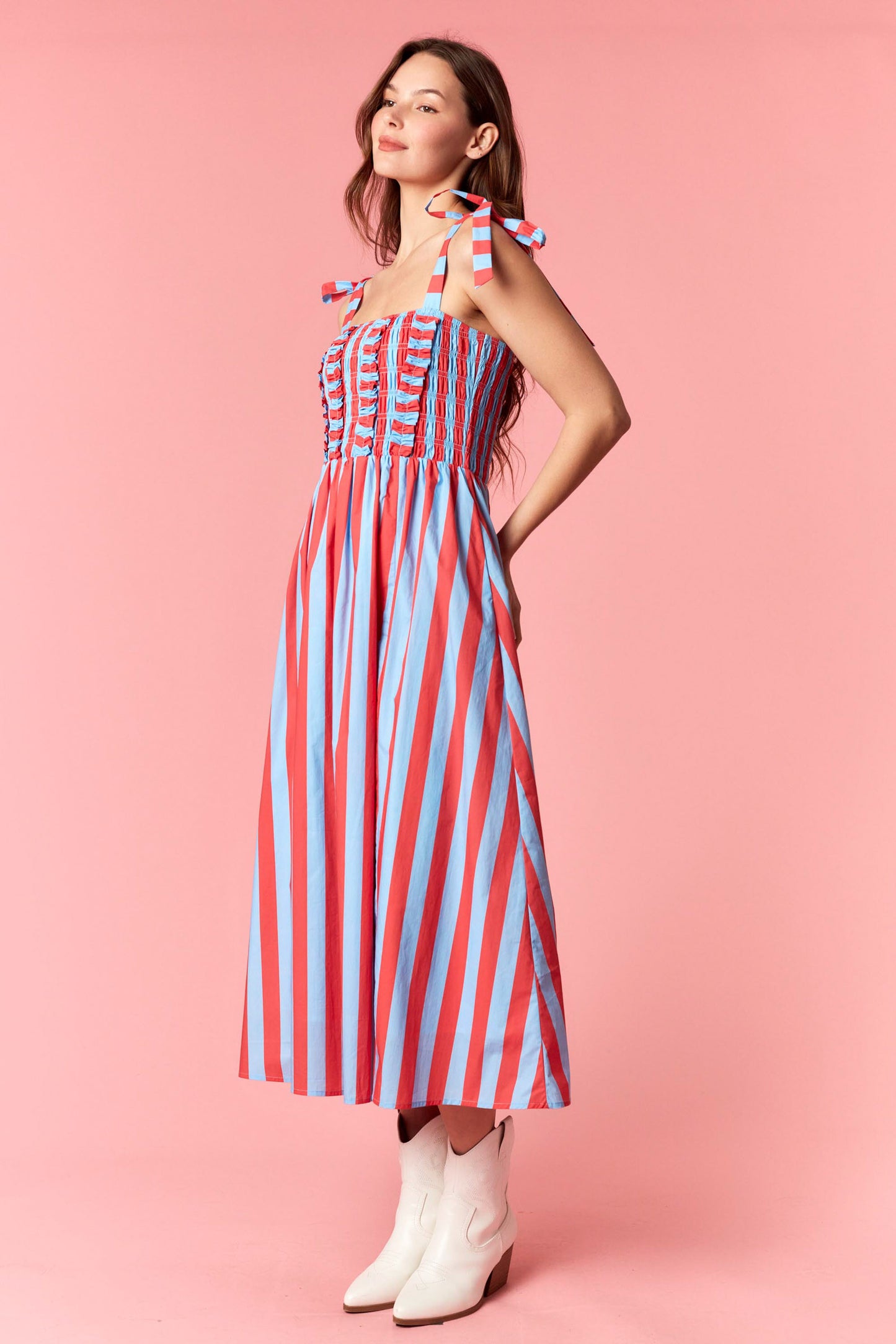 The Riviera Striped Midi
