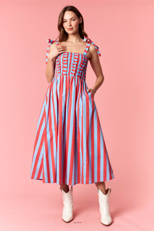 The Riviera Striped Midi