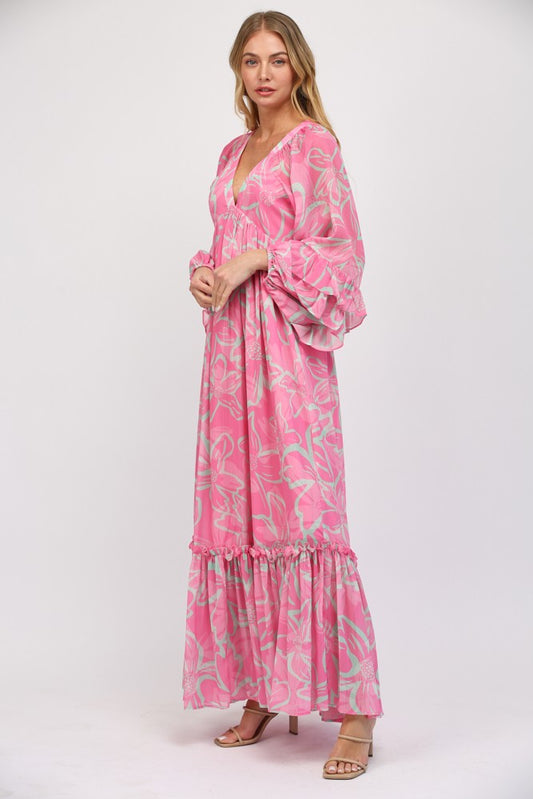 Ruffled Long Sleeve Maxi Dress