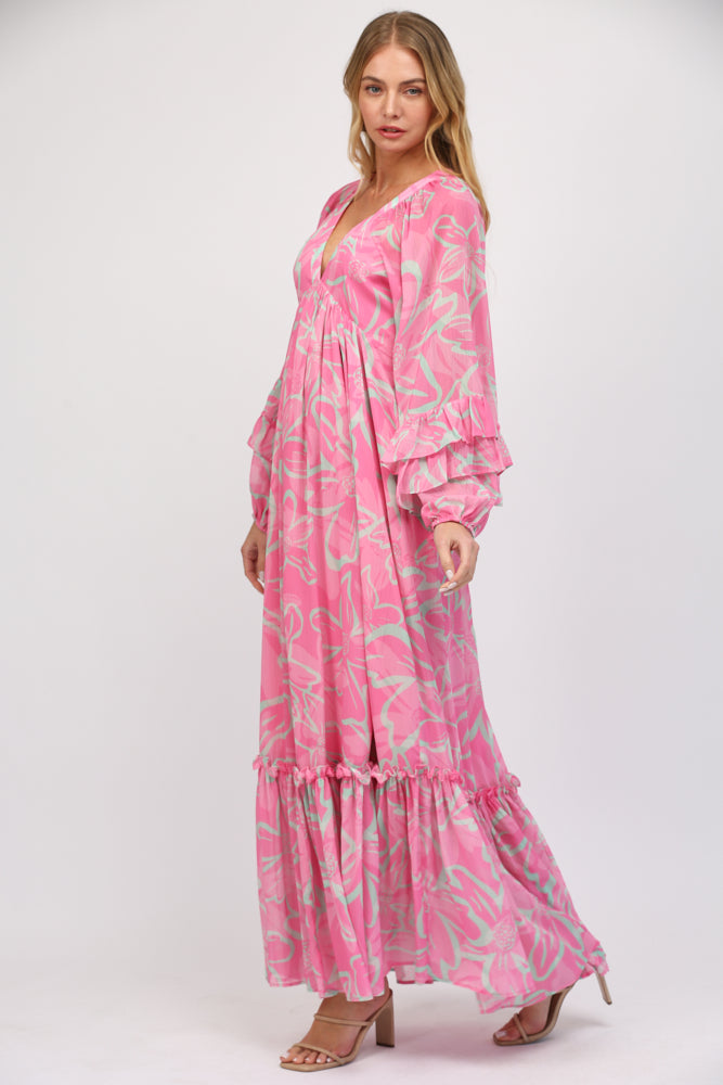 Ruffled Long Sleeve Maxi Dress