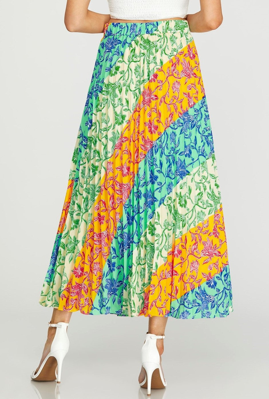 Woven Print Pleated Long Skirt