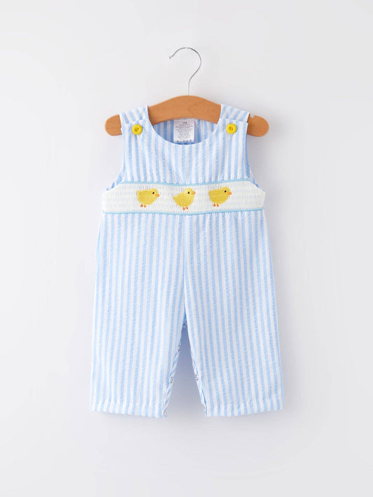 Spring and Summer Chicken Embroidery Blue Boy Romper