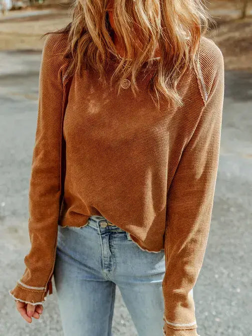 Textured Round Neck Long Sleeve Top