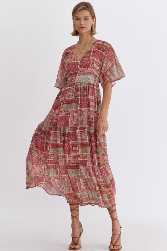 Ruby Mosaic Midi Dress