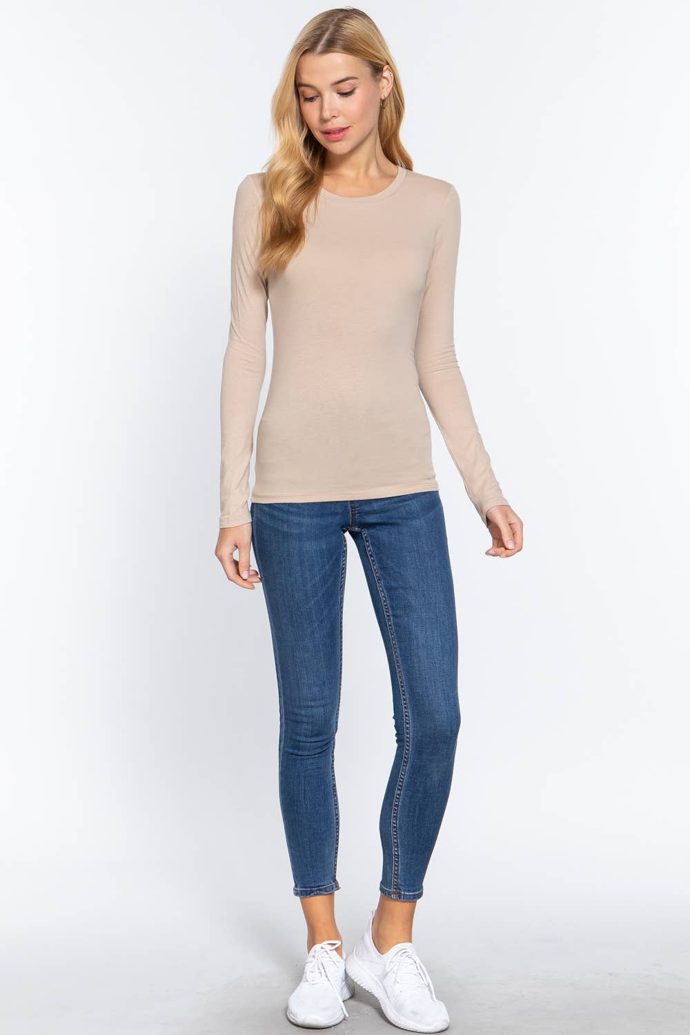 Long Sleeve Crew Neck Cotton Spandex Jersey Top