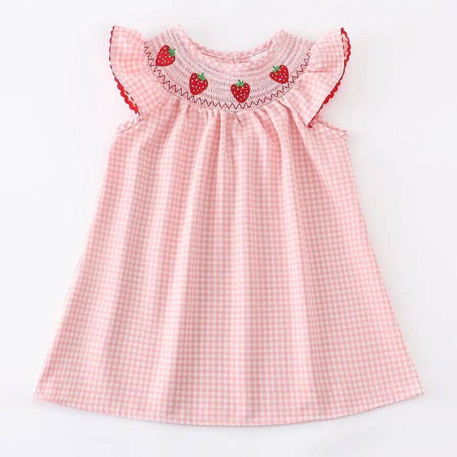 Baby Girls Strawberry Embroidered Plaid Smocked Dress