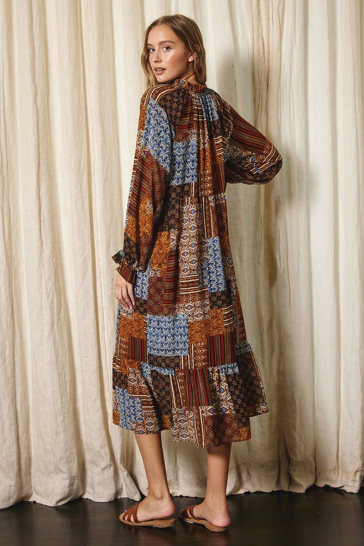 Boho Patchwork Tiered Maxi Dress