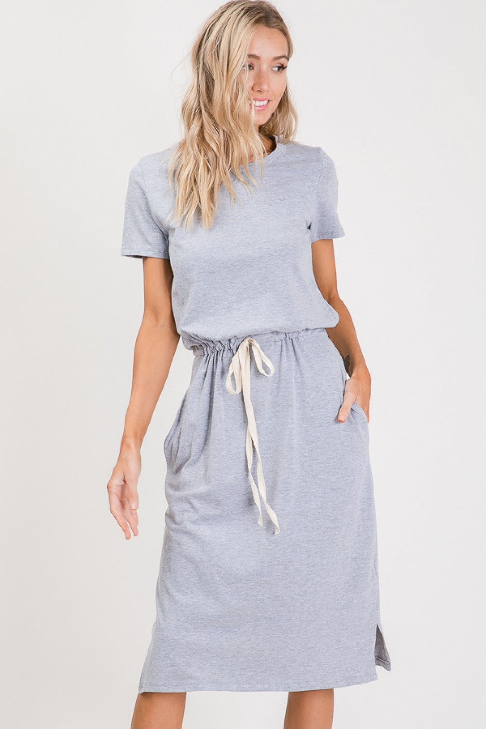 WAIST DRAWSTRING T SHIRT DRESS