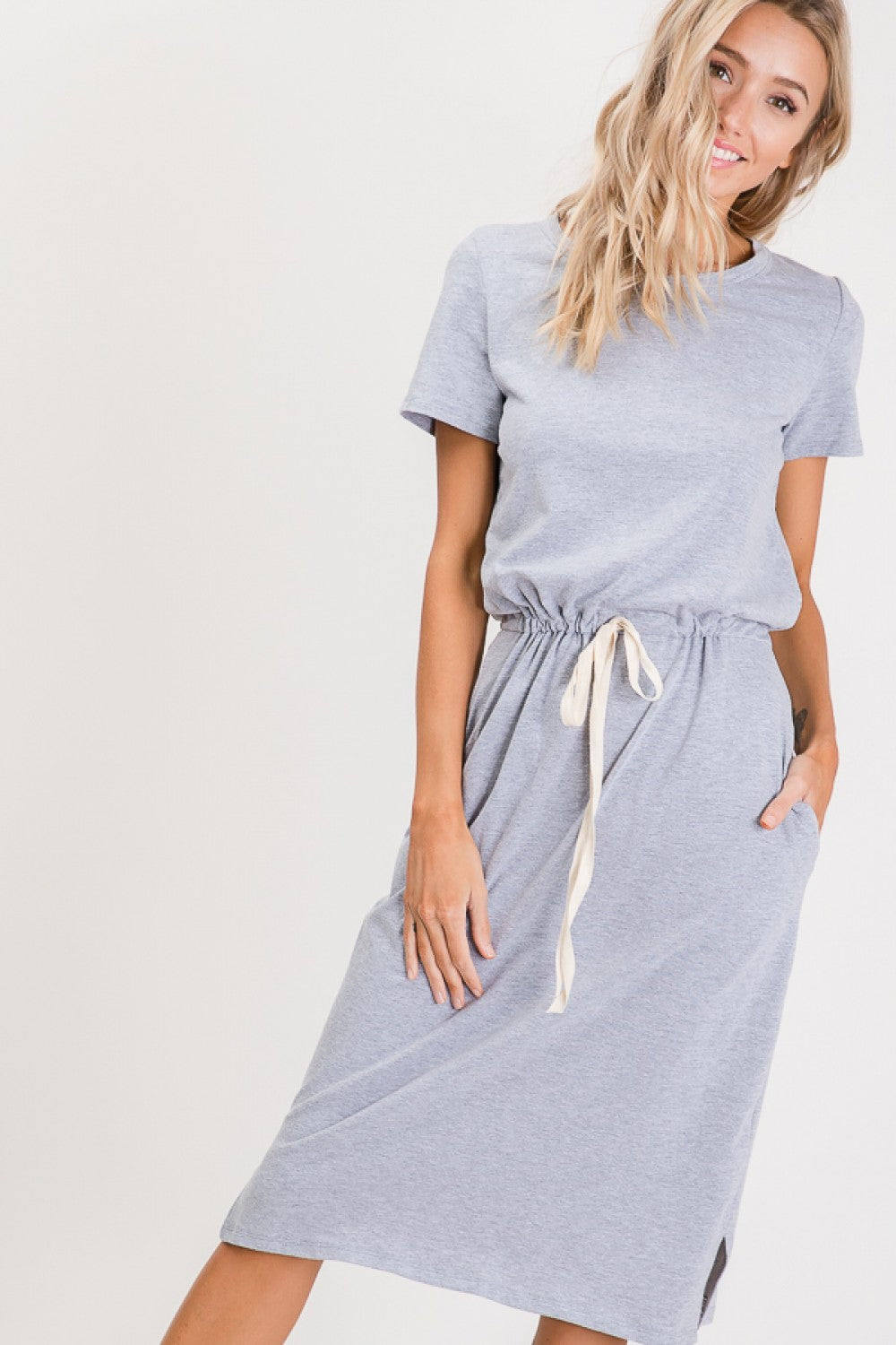 WAIST DRAWSTRING T SHIRT DRESS