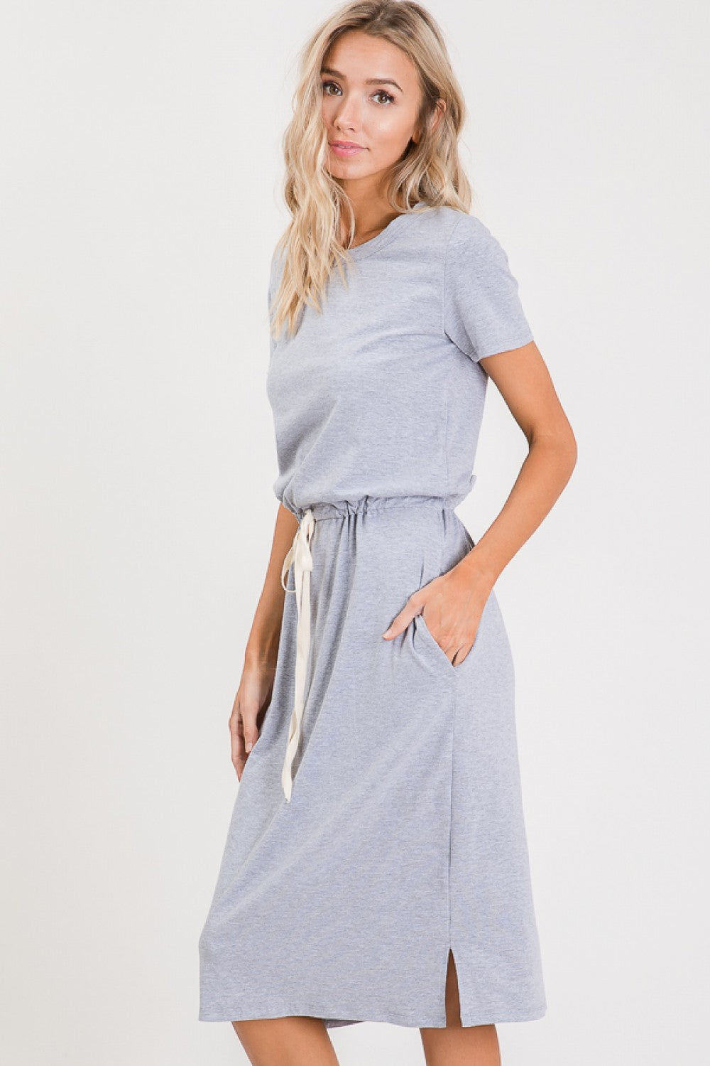 WAIST DRAWSTRING T SHIRT DRESS