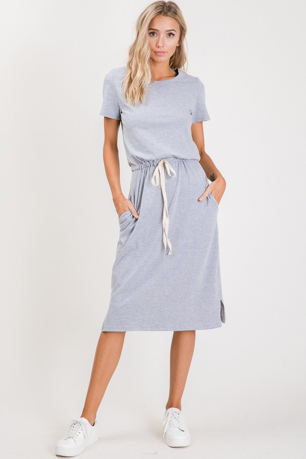 WAIST DRAWSTRING T SHIRT DRESS